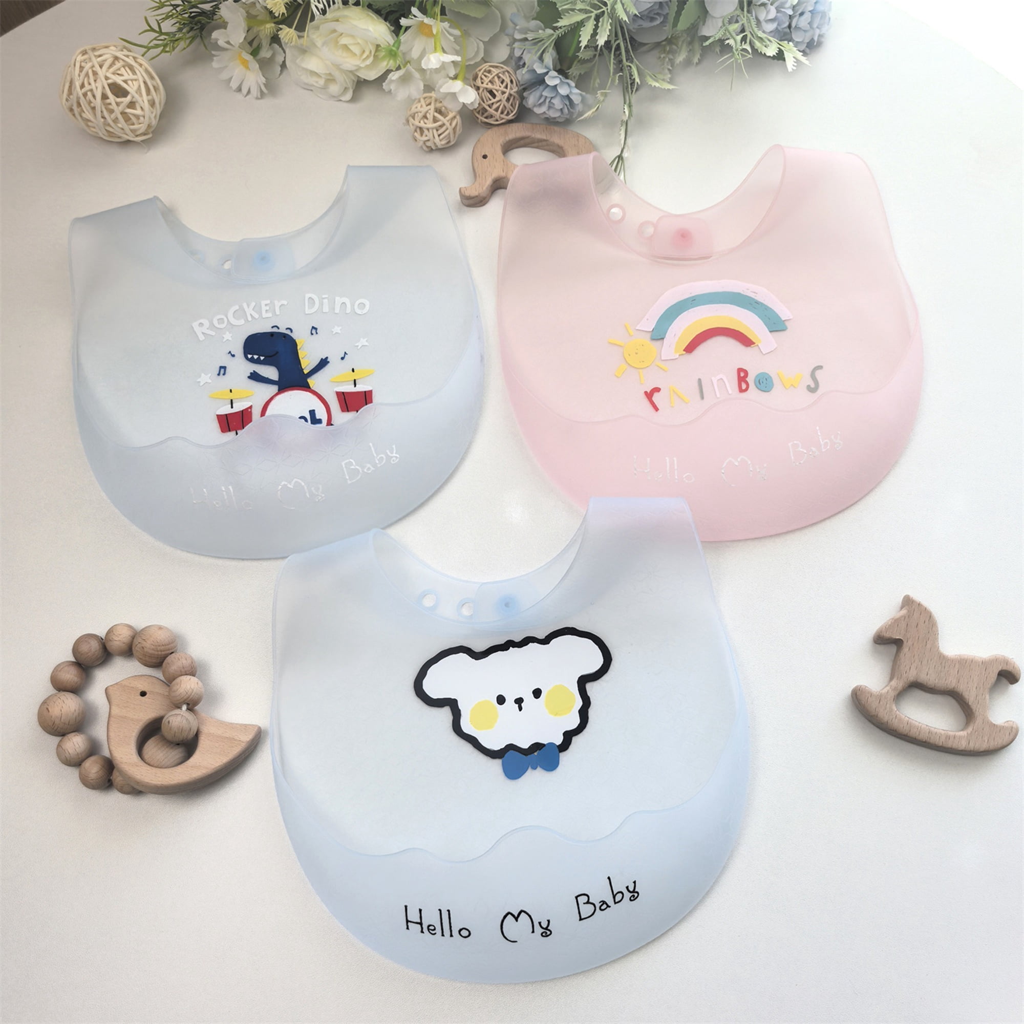 GOLDCOLIN Silicone Bibs for Babies Toddler Set of 3, BPA Free, Soft Adjustable Waterproof Bibs for Feeding Essentials