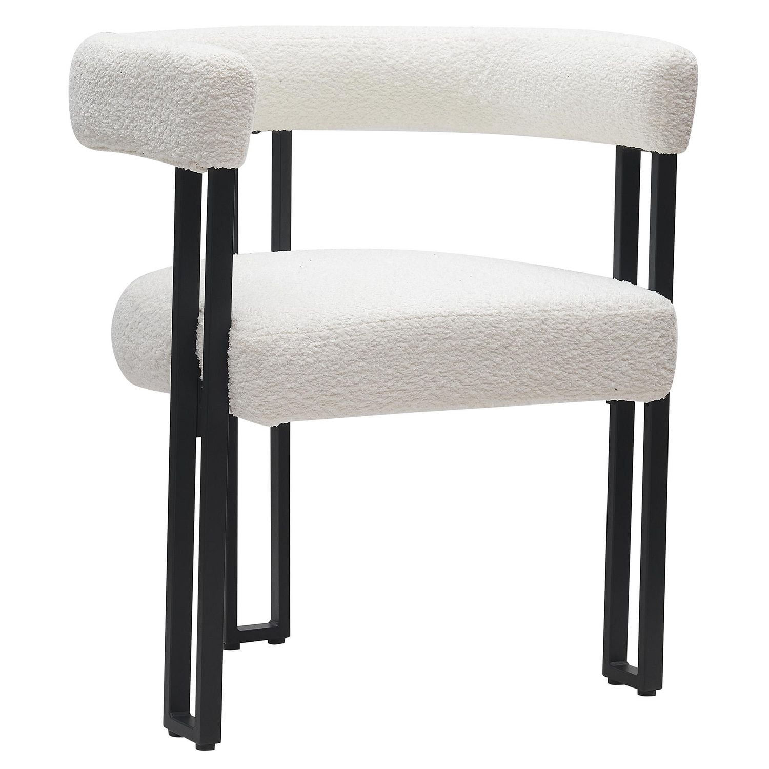 Contemporary Boucle Fabric Dining Chair, Set of 2 - Ivory & Black