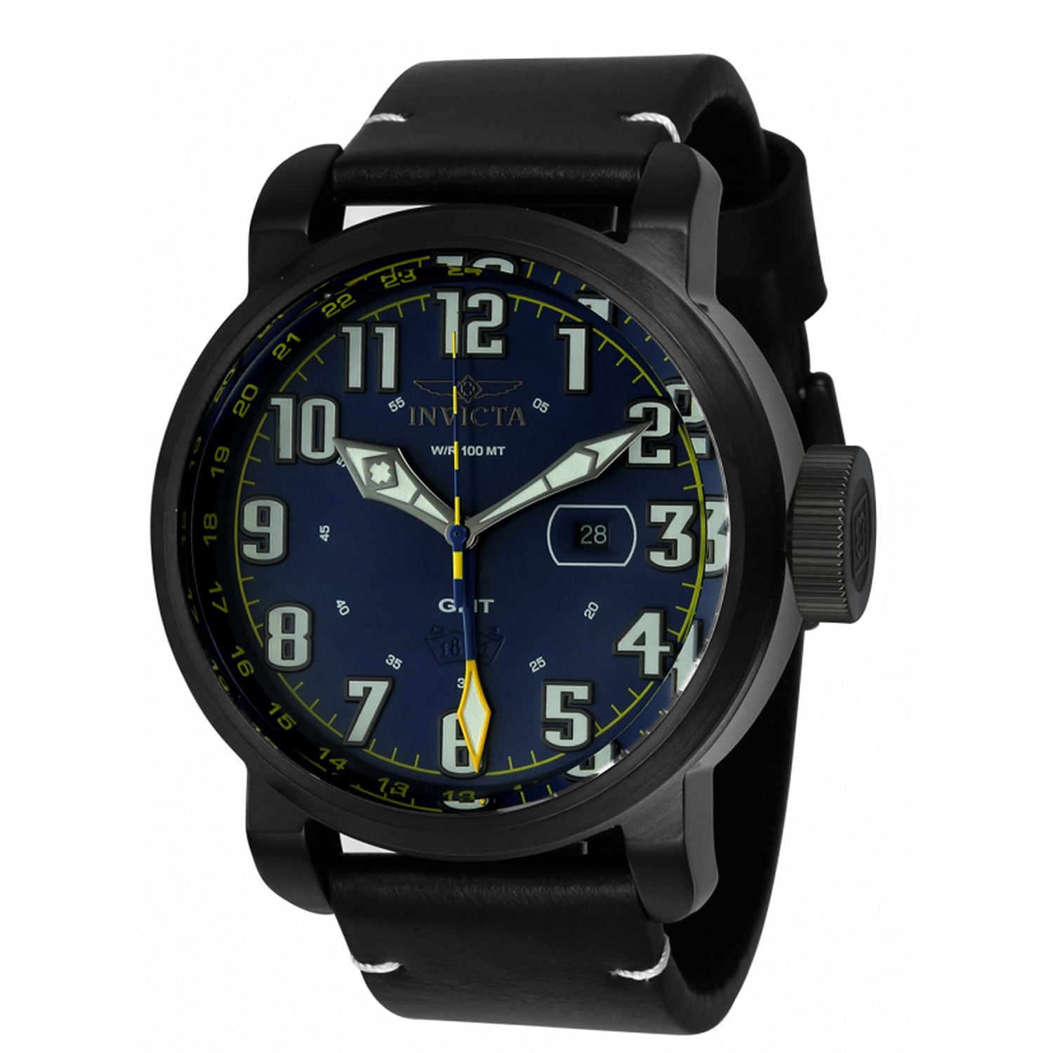Invicta - Invicta Men's 22254 Aviator Gmt Black Genuine Leather Blue