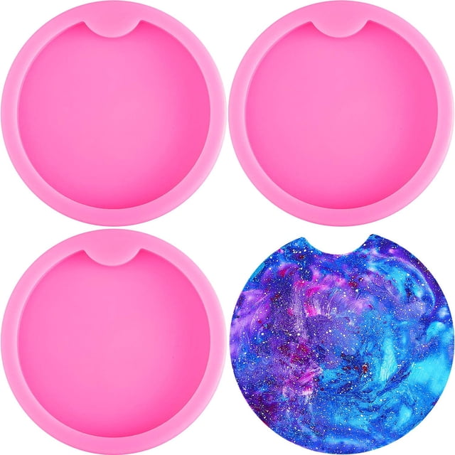 4 Pieces Silicone Resin Mold Keychain Pendant Mold DIY Coaster Mold Crafts Casting Mold Coaster Clay Mold for Homemade Coaster Jewelry Making Tool and DIY Keychain Decoration