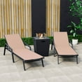 thumbnail image 2 of LeisureMod Marlin Modern Black Aluminum Outdoor Patio Chaise Lounge Chair With Arms Set of 2 with Square Fire Pit Side Table Perfect for Patio, Lawn, and Garden (Light Brown), 2 of 21