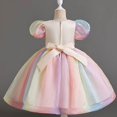 thumbnail image 4 of Princess Dress Girls Birthday Easter Dress Flower Fairy Tale Mesh Puff Sleeve Tutu Mesh Layered Flowy Gowns Bowband Ruffled Frocks Night Dress #Sky Blue 5-6 Years, 4 of 7