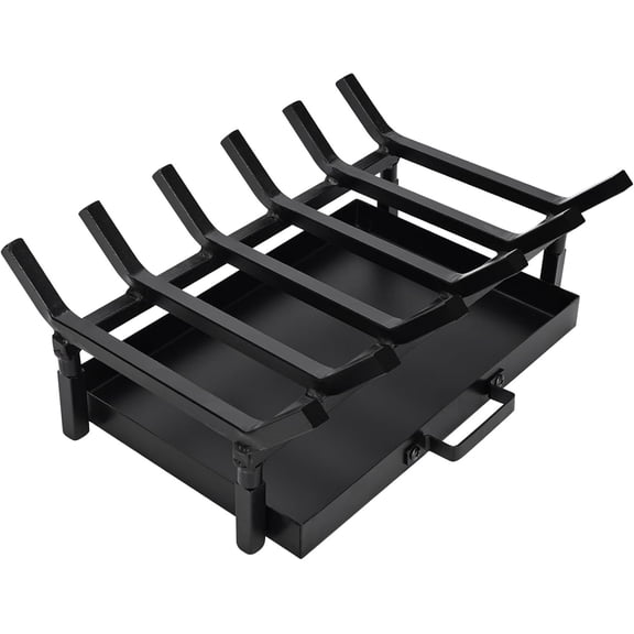 17 Inch with Fireplace Tray Ash Pan,Fireplace Log Holder,Easy-Assembly Fireplace Grates Heavy Duty Cast Iron,Fireplace Tray for Ash Collection with Handle for Indoor Outdoor Firepit