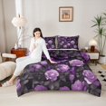 thumbnail image 4 of Homewish Teenagers Adults Chic Floral Purple Rose 3 Pieces Queen Comforter Set,Flying Butterflies Ultra Soft Bedding Sets,Happy Valentine'S Day Bedding Comforter Set Breathable, 4 of 8