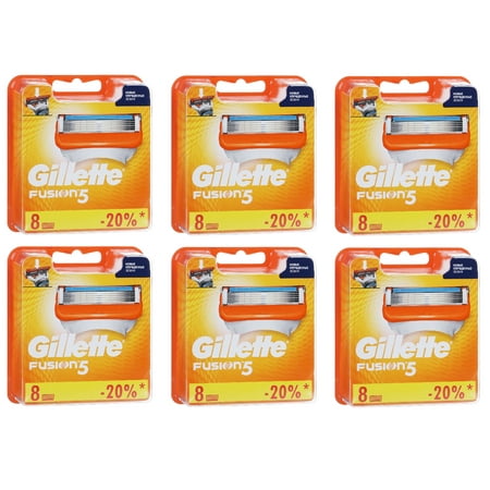 Gillette Fusion5 Manual Regular Refill Blade Cartridges, 8 Count (Pack of 6)