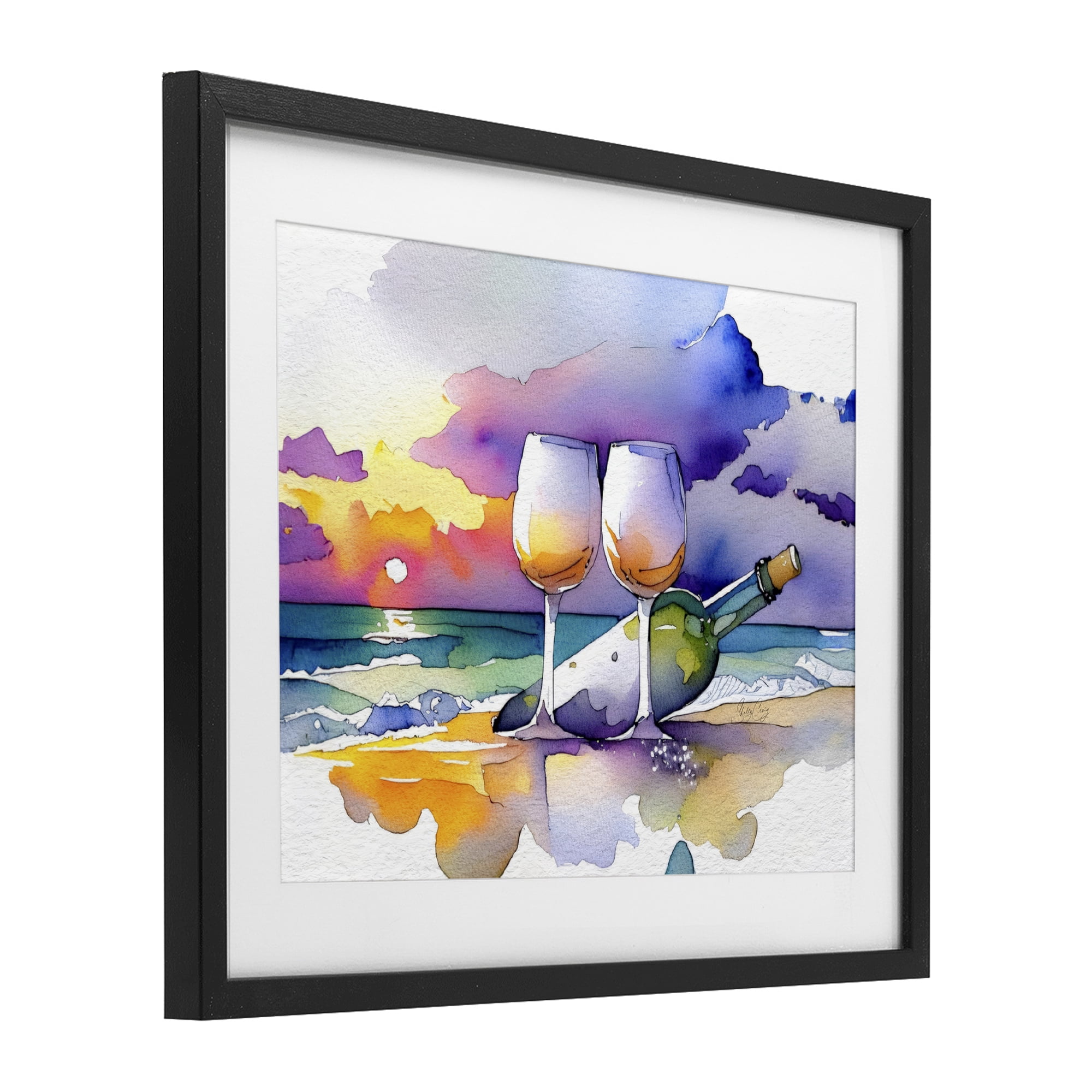 Stupell Industries Coastal Cheers with Wine Black Framed Print Under Glass, design by Shelly Craig