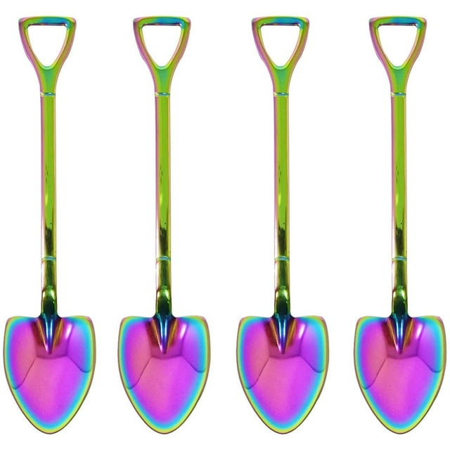 4PCS Stainless Steel Shovel Shape Coffee Ice Cream Dessert Spoons for Home and Party (Colorful)