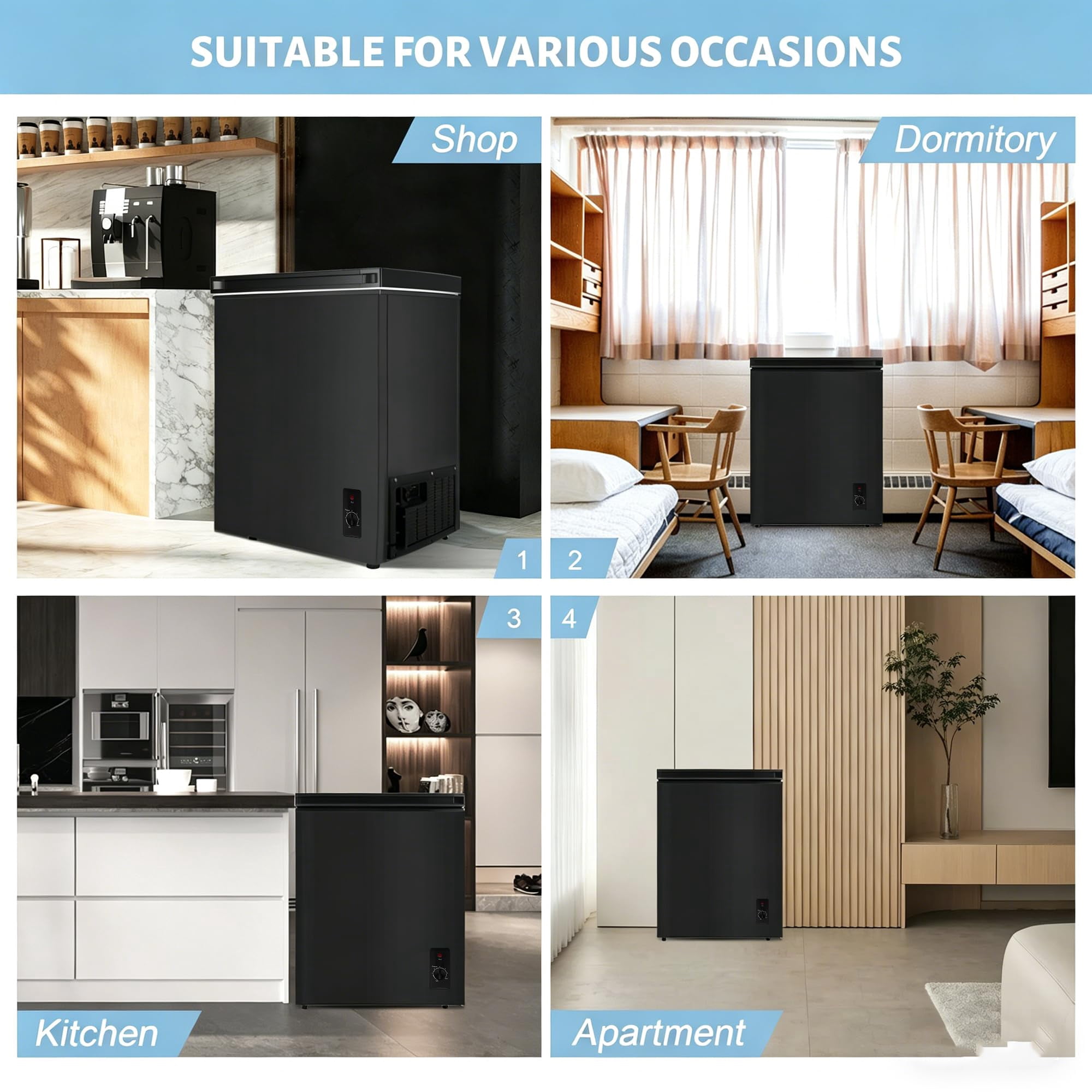 5.2 Cu.Ft Chest Freezer, Mini Deep Freezer with Removable Basket, Free Standing Compact Small Freezer Adjustable 6 Thermostat Quiet Small Deep Freezer Top Open Door for Dorm Home, Black