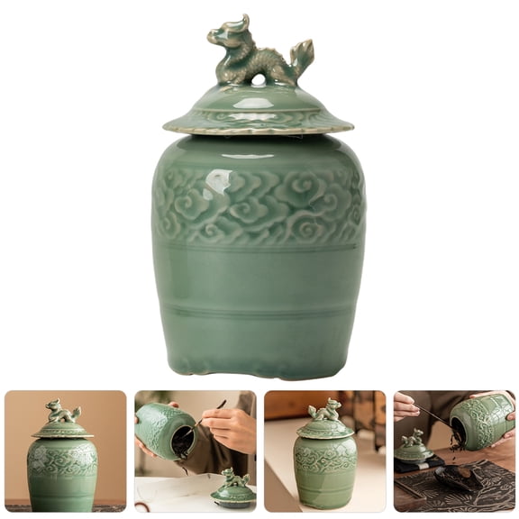 NUOLUX Ceramic Storage Jar Green Ceramic 1Pcs 6.68X3.85X3.85in