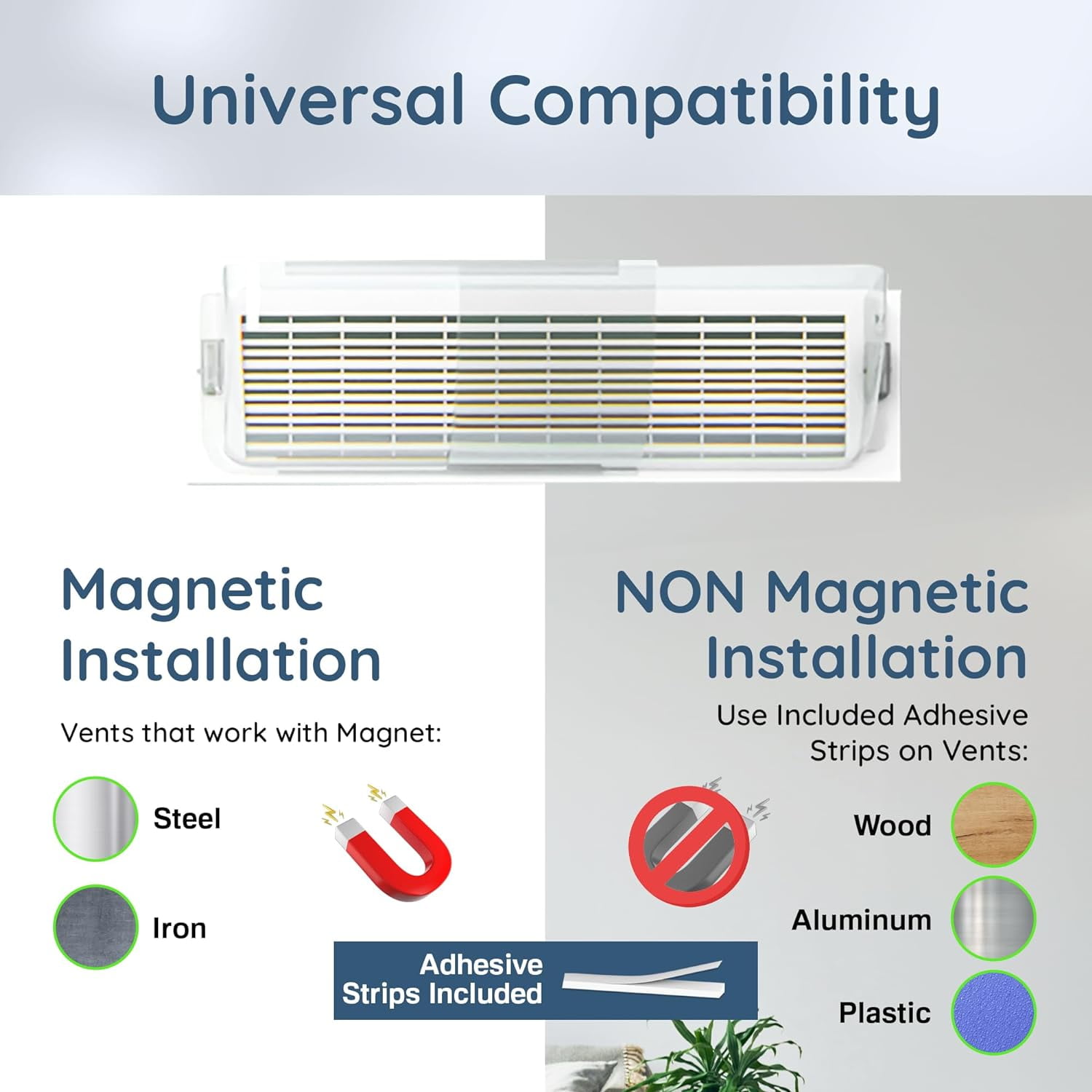 Heat and Air Vent Deflector 8.5" to 15" Magnetic Non Melting Adjustable for Vents, Sidewall, and Ceiling Registers, 2 Pack
