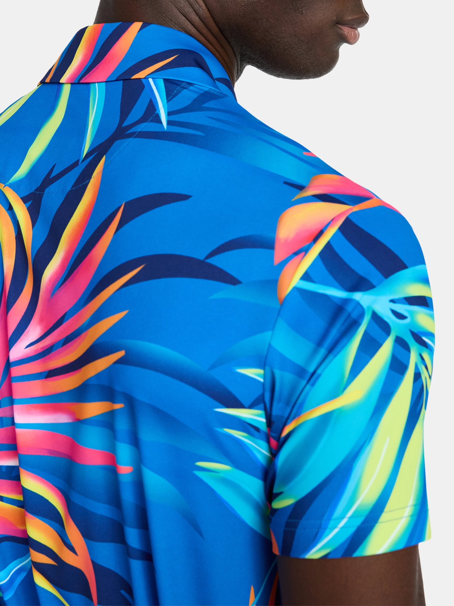 Birdie Bound Men's and Big and Tall Men's Palm Print Polo Shirt, Sizes XS-4XLT