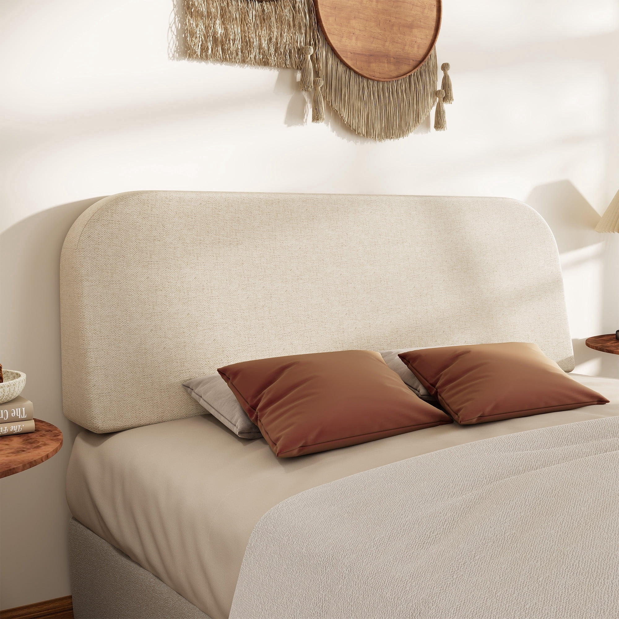 Furpopup Queen Size Headboard Only No-Assembly Upholstered Headboard, Queen Size Linen Fabric Modern Style Headboards Extra-Thick- Beige