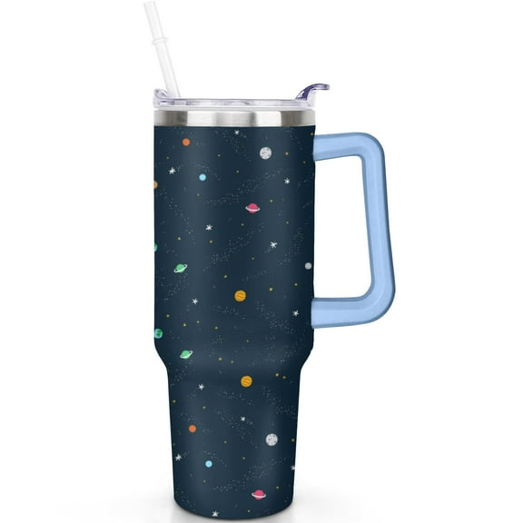 40 oz Space Travel Tumbler Vacuum Insulated Stainless Steel Mug with Handle Flip Straw Lid Leak Proof Cup Gift for Men Women Him Her