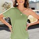 thumbnail image 2 of Top de manga corta con un hombro al descubierto, camiseta de un hombro para mujer, atuendo de verano para mujer, camisa de un hombro de color puro, rendimiento potente, 2 of 9
