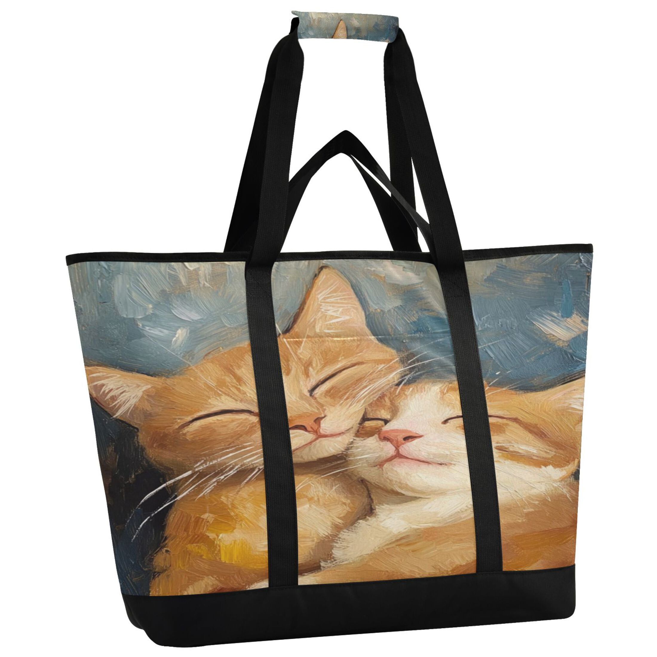 Large Hand-held Ice Pack Picnic Bag Insulation and Refrigeration Suitable for Shopping Picnics and Camping Beautiful Couple Cats