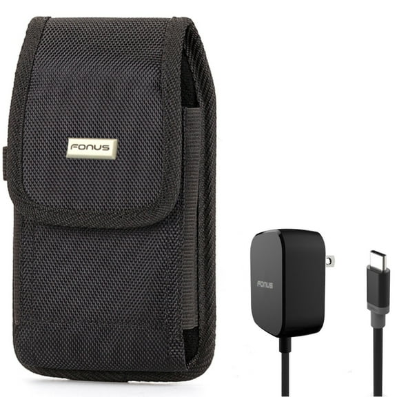 Case Belt Clip + Fast Home Charger for Motorola One 5G Ace Phone - Rugged Holster Canvas Cover and  15W 5ft Long Type-C Turbo Charge Combo for Motorola One 5G Ace