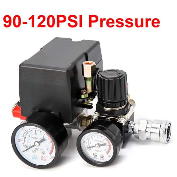 SJPACK Air Compressor Pressure Switch Control Valve 90-120PSI Pressure Regulator Gauge Black