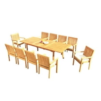 Grade-A Teak Dining Set: 10 Seater 11 Pc: 94" Rectangle Table And 10 Leveb Stacking Arm Chairs Outdoor Patio WholesaleTeak #51LV2011