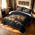 thumbnail image 3 of Manfei Woodland Lion Bed Spread Queen, Valentine's Day Animals Queen Coverlet Set, Black Brown, Black Reversible, 3-Piece, 1 Quilt and 2 Pillowcases, 3 of 7