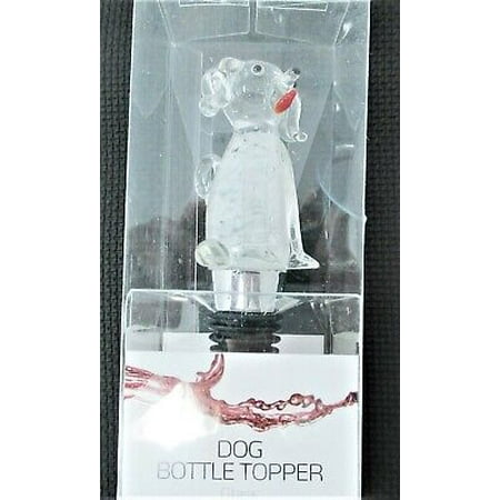 

Bottle Stopper Glass Dog with red tongue 4 3/4” H Stainless Steel wine topper