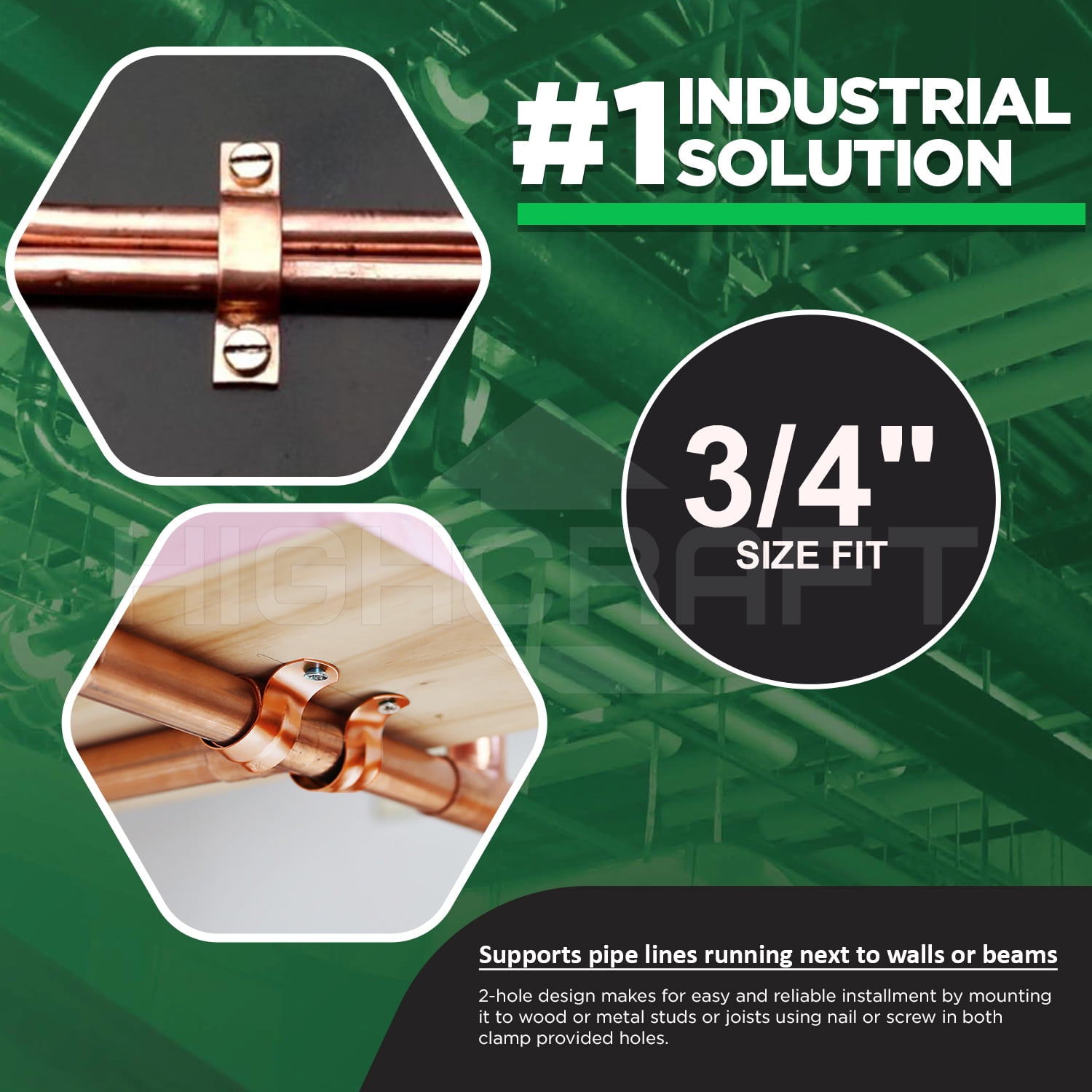 Highcraft 2-Hole Copper Pipe Strap U Bracket 3/4", 100 Pk