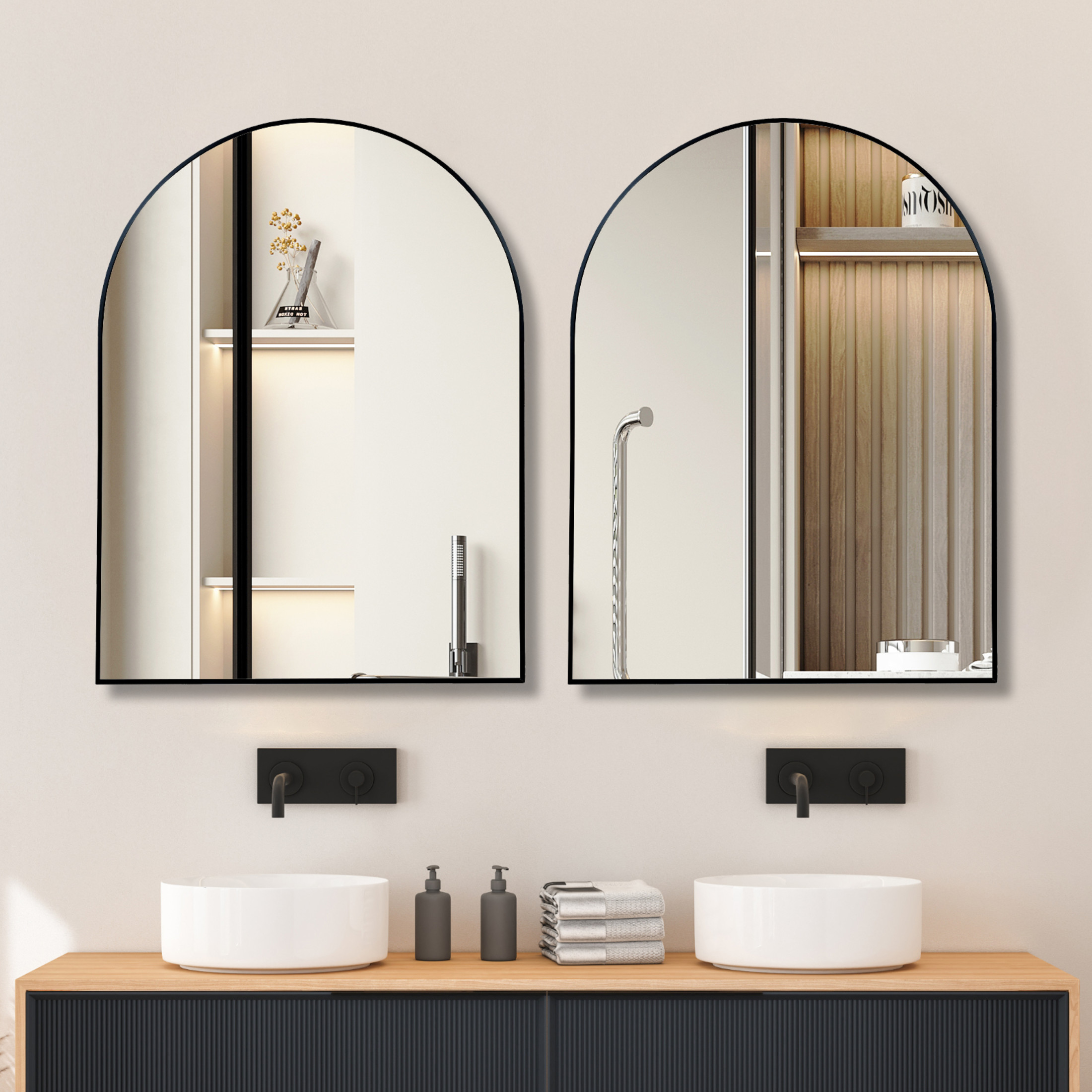 Noble House 30"x40" Arched Metal Wall Mirror, Vanity Mirror for Bathroom, Bedroom & Living Room, Black