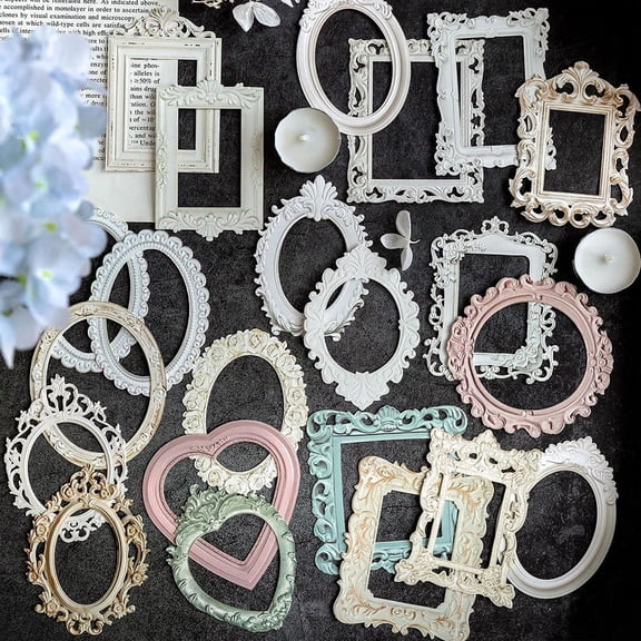 40Pcs Scrapbook Frames, Vintage Scrapbook Supplies, Vintage Hollow Embossed Photo Frame Materials, Photo Borders Scrapbooking Materials Cutouts Paper Lace for DIY Junk Journal