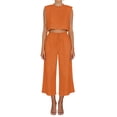 thumbnail image 3 of Women'S Two Piece Sets Casual Linen Sleeveless Crop Top Wide Leg Pants Summer Outfits Orange L, 3 of 6