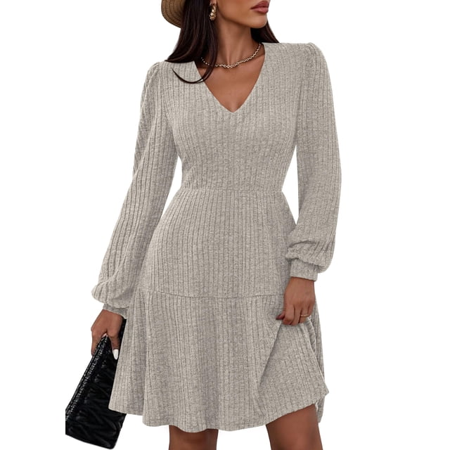 Vestido Suéter PRETTYGARDEN 2025 Cuello en V Manga Larga XL