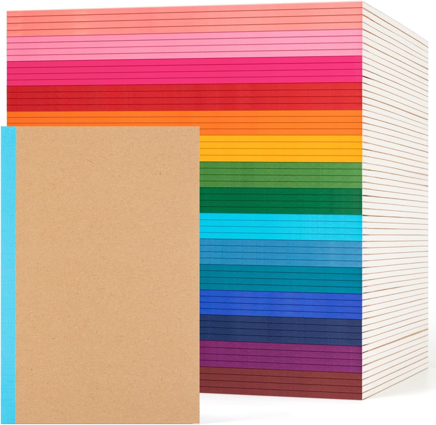 60 Pack Blank Composition Notebook Journals Bulk, A5 Unlined Paper Notebook, Kraft Cover with Rainbow Spines, 8.3”x 5.5”, 15 Colors 60 Pages for School Office Travel