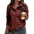 thumbnail image 1 of Sudadera SHEWIN casual de manga larga con cuello en V para mujer, color rojo, 1 of 4
