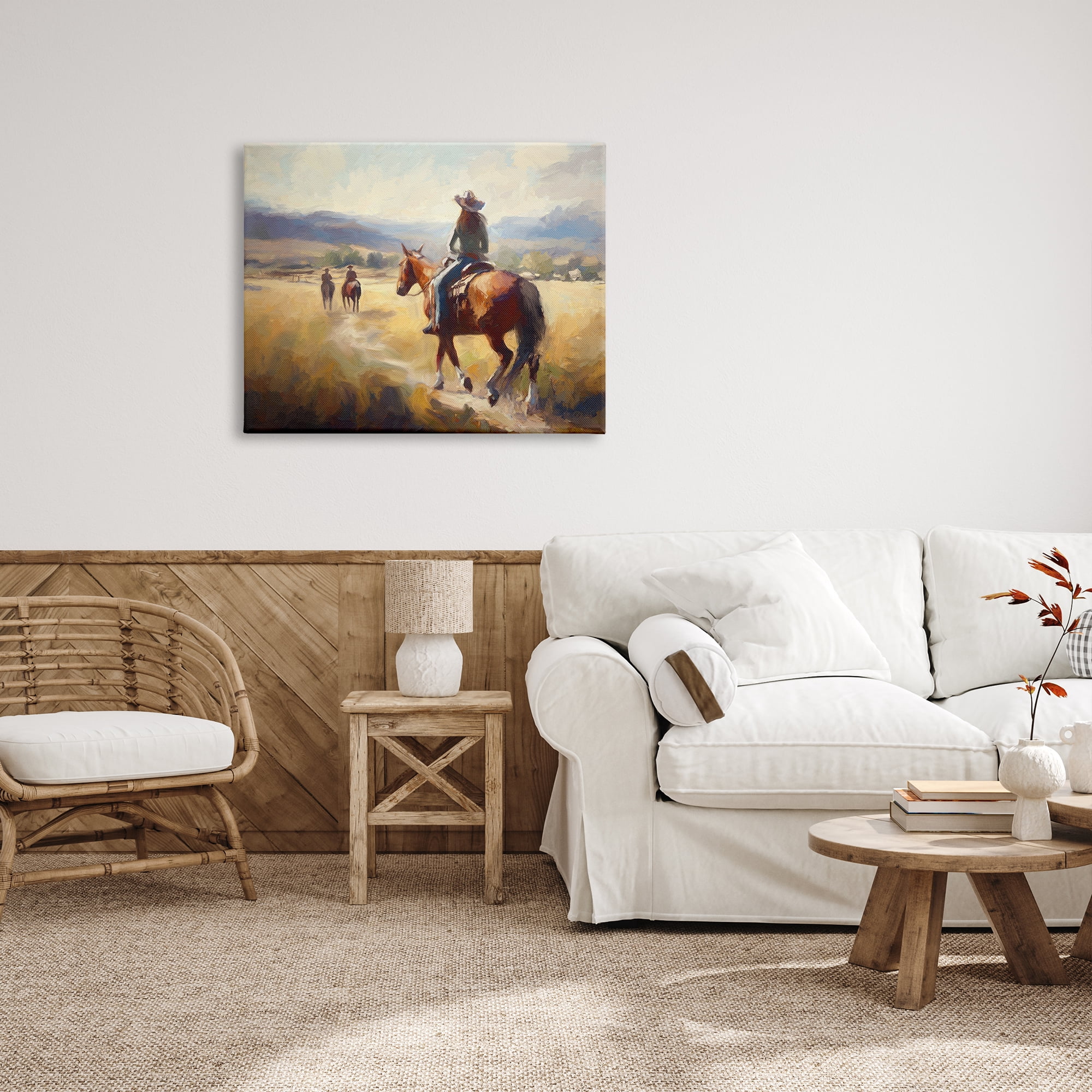 Stupell Industries Equestrian Horse Riding Scene Landscape Painting Gallery Wrapped Canvas Art Print Wall Art, 40 x 30