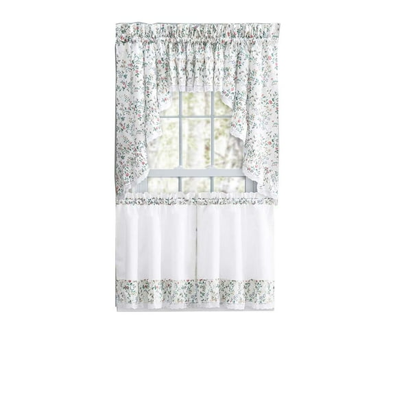 Ellis Country Floral Small Scale 1.5" Rod Pocket Floral Pattern with Ruffle Lace Edge Valance 52"x12" Multicolor