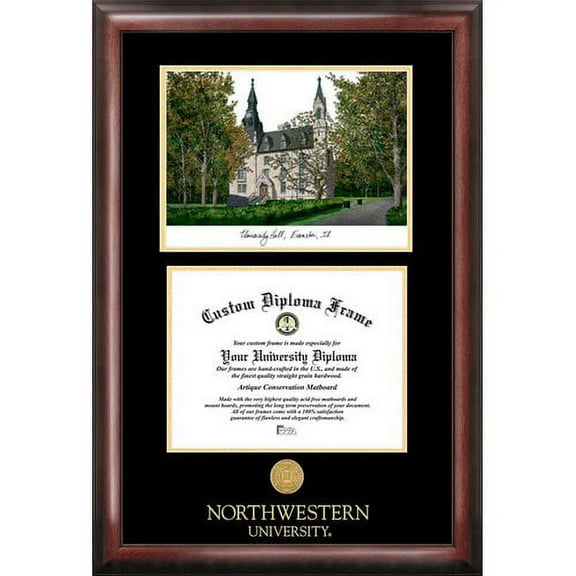 Northwestern University 8.5" x 11" Gold Embossed Diploma Frame with Campus Images Lithograph