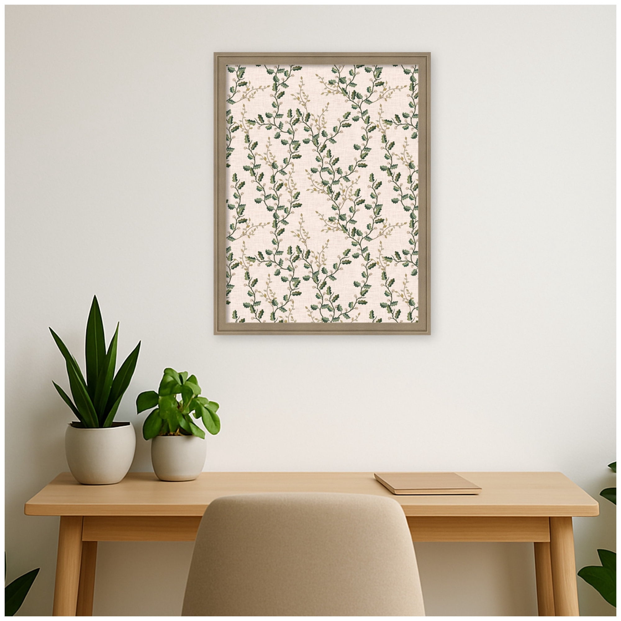 Kate and Laurel Framed Fabric Pinboard 20 x 26, MC Cute Vines Printed Linen Casual Transitional Bulletin Board for Use as a Vision Board or Wall Organization, Florence Light Brown Frame