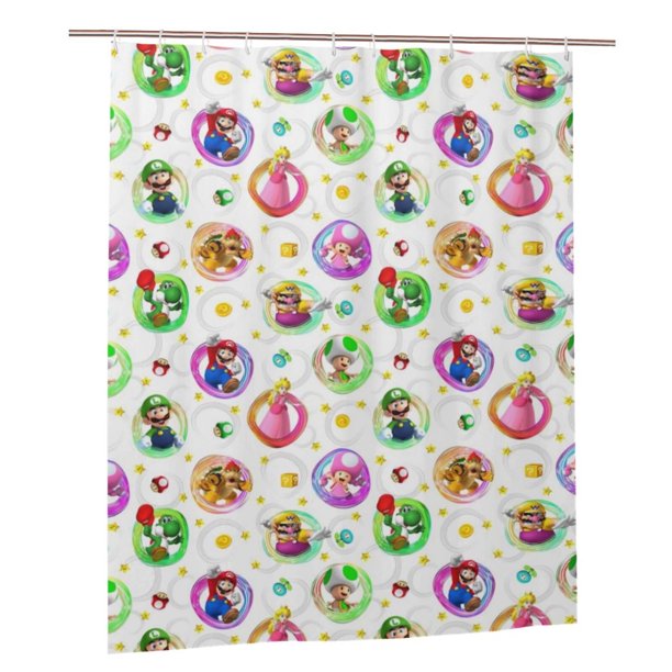 Cortina de ducha de Mario, juego de cortinas de ducha con dibujos animados encantadores para niños, niñas, dormitorio universitario, baño, accesorios de decoración de bañera a prueba de agua con 12