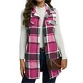 thumbnail image 2 of CCRFTGI Red Vest Women Flannel Buffalo Plaid Shacket Casual Lapel Sleeveless Cardigan Outerwear Warm Winter Open Front Button Up Waistcoat Jackets Pink M, 2 of 8