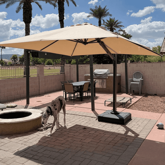 PURPLE LEAF 10 FT Outdoor Large Cantilever Umbrellas Square Aluminum Windproof Offset Umbrella with 360°Rotation Tilt Adjutable  Pool Large Patio Umbrella,Beige