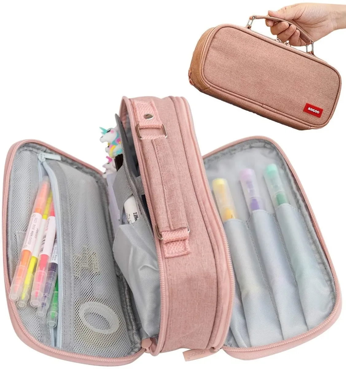  Pencil Case 3 Compartments Canvas Bag Organizer, Desk Organizer  Marker Durable Portable Large Storage Bag for Adults - 9.05 x2.75 x4.72  inches : Everything Else