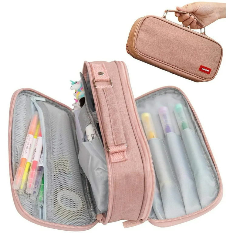 Big Capacity Pencil Case 3 Compartments Canvas Bag Multifunctional Marker Pen  Pouch Holder Durable Portable Large Storage Bag for Kids Teens Student  Adults 
