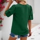 thumbnail image 2 of Blusa de manga corta con cuello en V para mujer, informal, holgada, de color liso, con cuello en V, para fiesta, 2 of 6