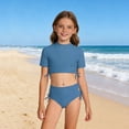 thumbnail image 2 of Girl's Swimsuits Bikini Two Piece High Waist Bandeau Top Bottom Play Kids Beachwear, 2 of 5