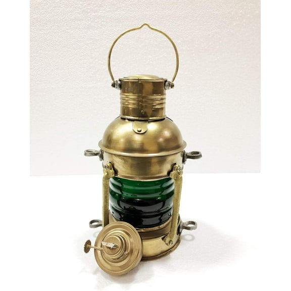 Nautical Antique 10" Ship Lamp Boat Green Oil Lantern Maritime Collectible Decorative