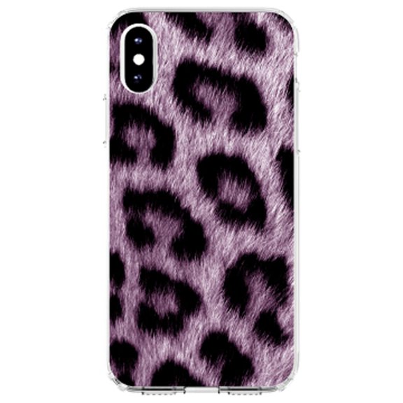 DistinctInk Clear Shockproof Hybrid Case for iPhone XR (6.1" Screen) - TPU Bumper, Acrylic Back, Tempered Glass Screen Protector - Purple Black Leopard Fur Skin Print