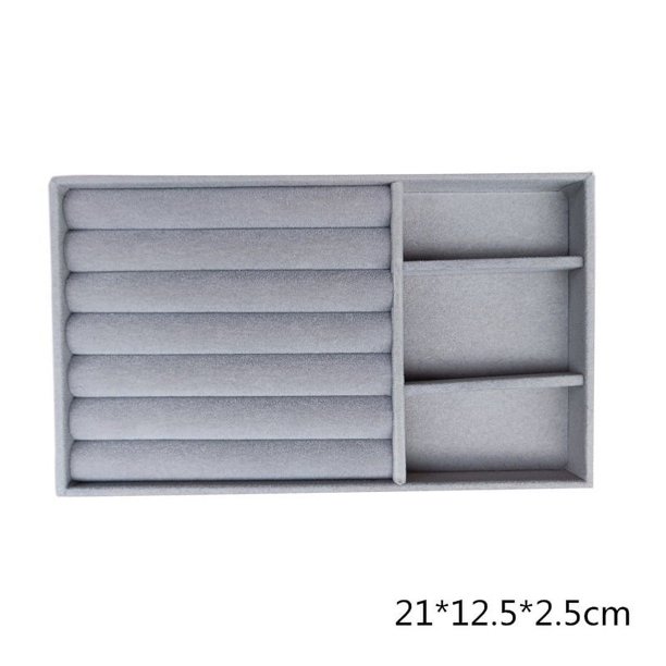 Organizador de cajones apilable, bandejas organizadoras de joyas para cajones, anillos, pendientes, collares, pulseras, caja de escaparate de almacenamiento (gris), 3 uds.