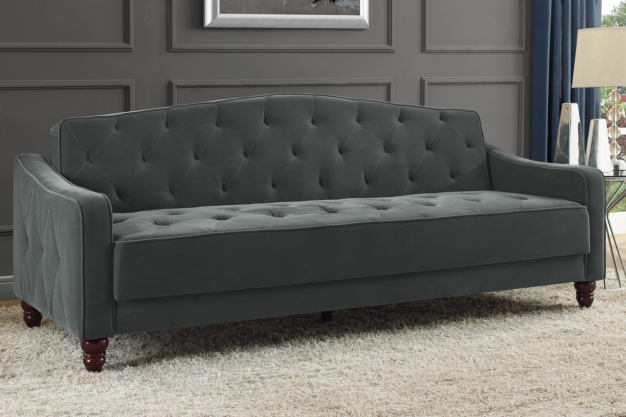 novogratz vintage tufted sofa bed in velour