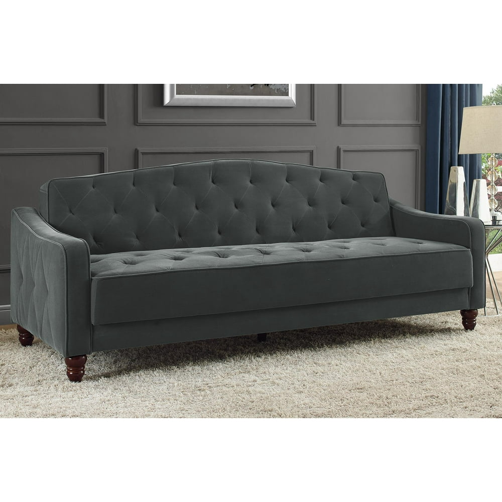 Novogratz Vintage Tufted Sofa Sleeper II, Multiple Colors Grey Velour