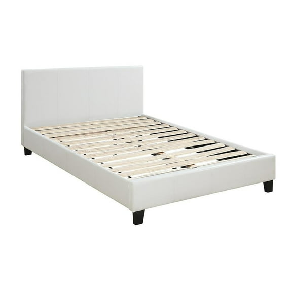 Transitional Style Leatherette Queen Bed with Padded Headboard White - Saltoro Sherpi