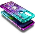 thumbnail image 2 of Nagebee Case for Motorola Moto G Stylus 5G with Tempered Glass Screen Protector (Full Coverage), Sparkle Glitter Liquid Bling Diamond [Ring Holder & Wrist Strap] Women Girls Cute Case (Aqua/Purple), 2 of 5