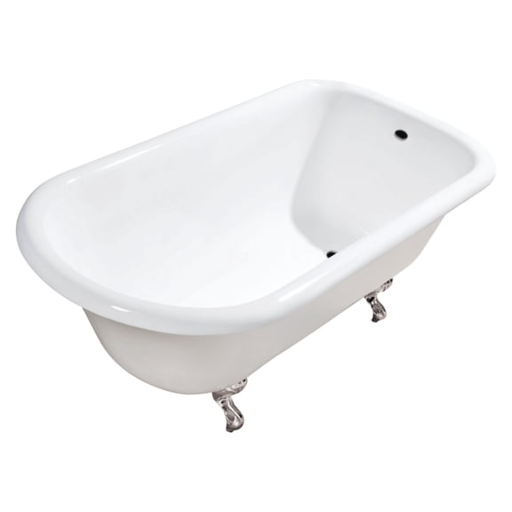Aqua Eden VCTND483117W6 48-Inch Cast Iron Classic Flat-Rim Roll Top Clawfoot Tub (No Faucet Drillings) in White/Polished Nickel
